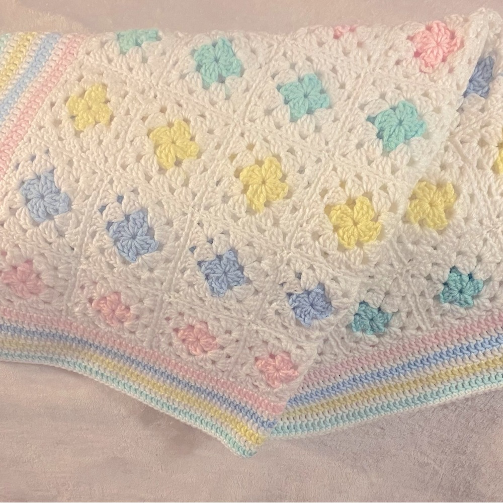 Crocheted baby blanket.